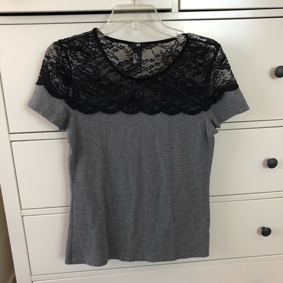 H&M Tops - 🎄H&M: Lace and Grey Top (size Medium)